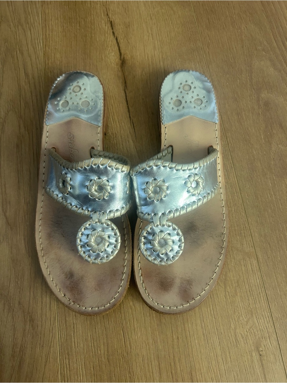 Jack Rogers Silver gold Metallic Leather Thong Sandals
